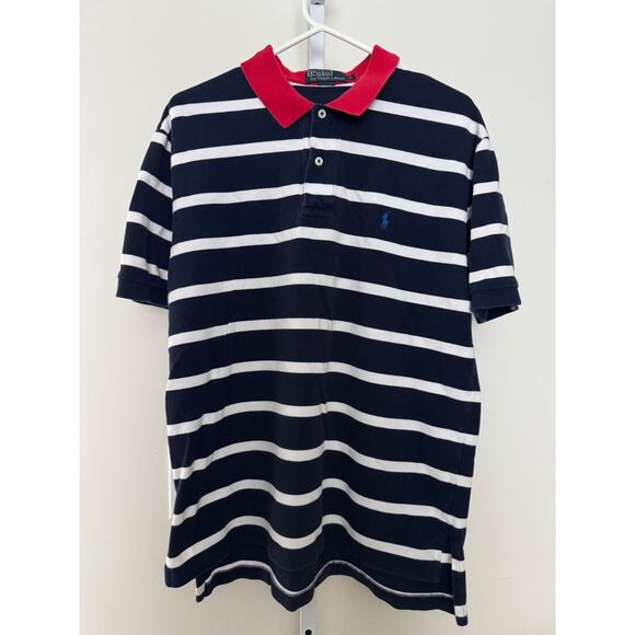 Polo by Ralph Lauren Navy and White Striped Polo Red Color Men’s Size L - Picture 1 of 4